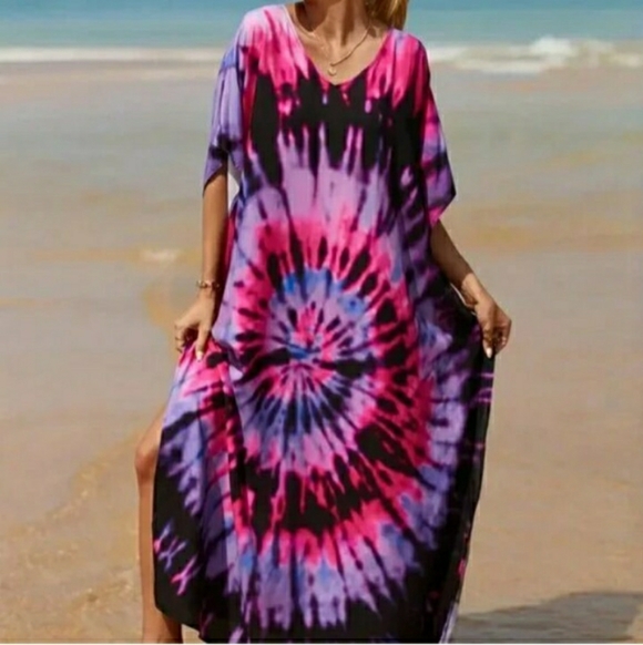 Dresses & Skirts - Kaftan Tie Dye Dress Swim Cover Up Maxi Loungewear OS L XL 1X NEW 💜 Last 1